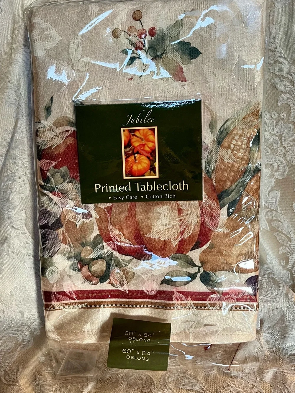 Benson Mills Jubilee Fall Thanksgiving Pumpkin Jacquard Fabric Tablecloth 60x84